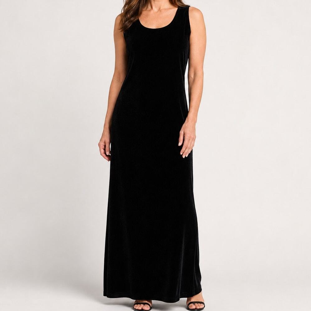 Vintage Carol Anderson Velvet Maxi Dress Womens size Medium Black Tank